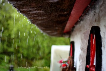 rain dripping from thatched roof